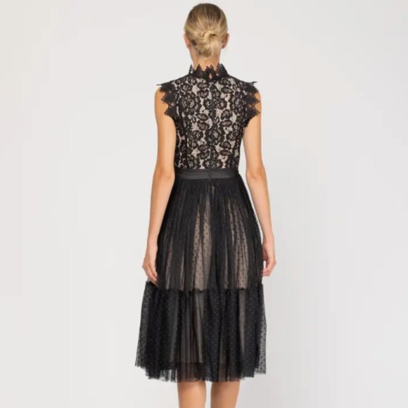 Midi Lace Dress With Polka Dot Tulle - Picture 2 of 4